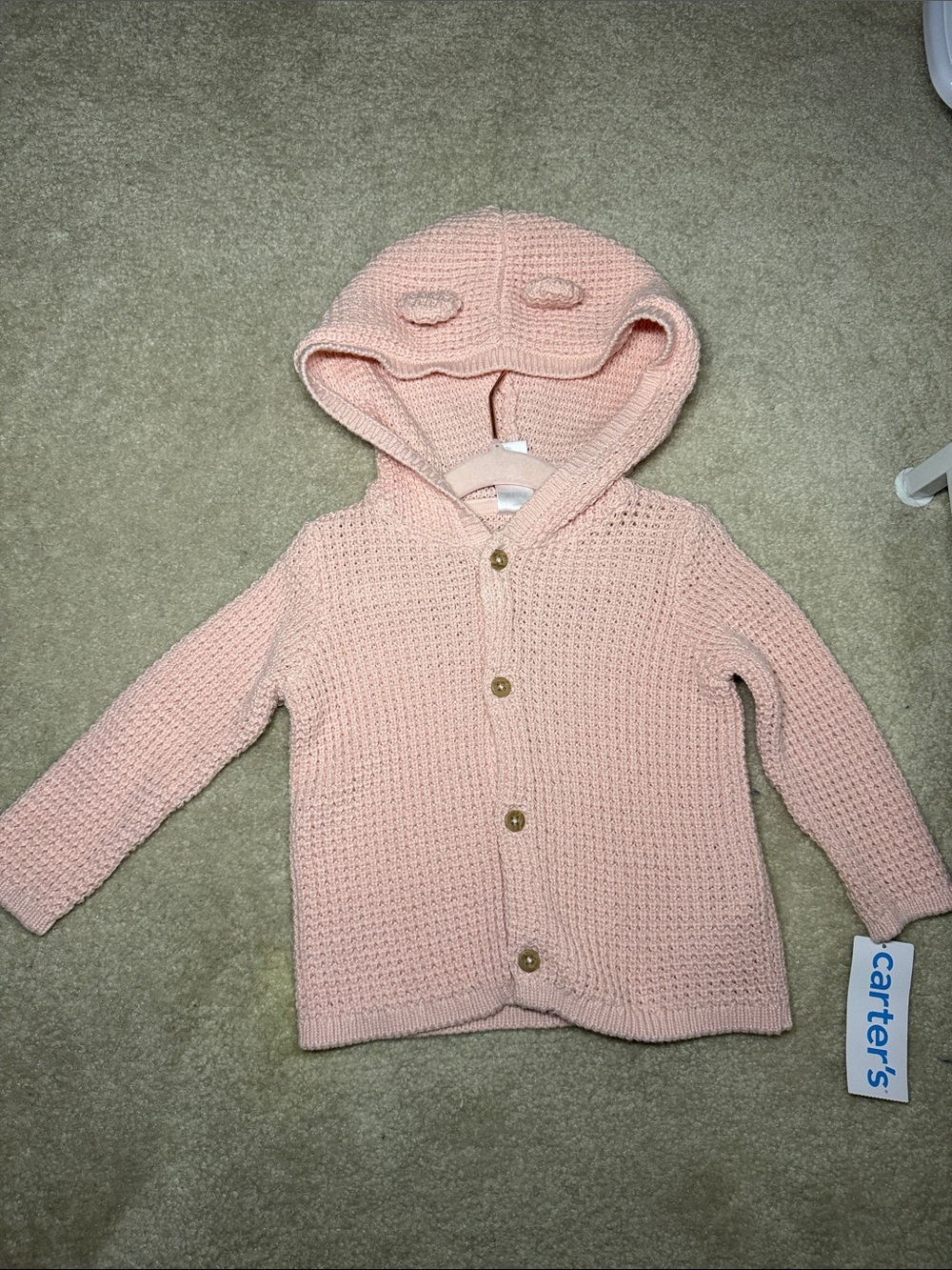 Carter's Pale Pink Knit Hooded Cardigan with Buttons